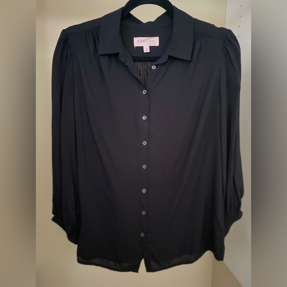 PHILOSOPHY Black 3/4 Sleeve Blouse M